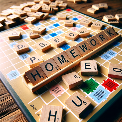 Words written in Scrabble that say 'Homework', sticker