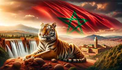 Moroccan flag with a majestic tiger. Wallpaper