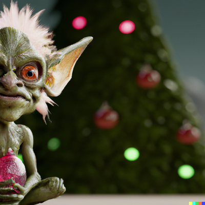 Gremlins xmas ornament, blurred tree background , 3d, cally3d, ornament, Christmas ornament, digital art