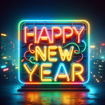 Text written in neon that says 'Happy New Year', sticker
