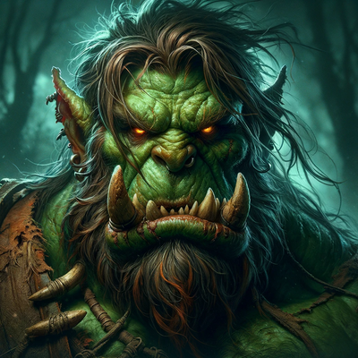 A digital art avatar of an angry ogre. The ogre is large and muscular, with green skin and tusks protruding from its lower jaw.