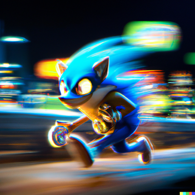Sonic the hedgehog running and collecting coins, warp speed, digital art