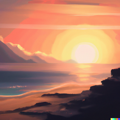 sunset over a beach, it may generate a concept for an artwork that features a sunset over a mountain range, digital art