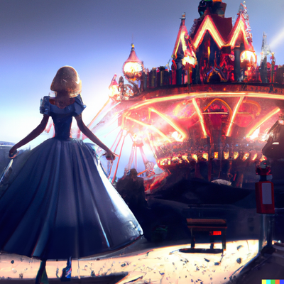 Cinderella, Cally3D, doaxxv, blurred amusement park background, digital art