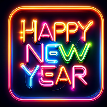 Text written in neon that says 'Happy New Year', sticker