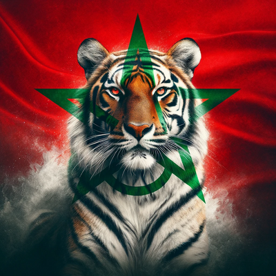 Moroccan flag with a majestic tiger.