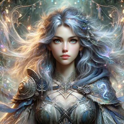 A fantasy-style digital art avatar of a princess. She has a strong and mystical expression.
