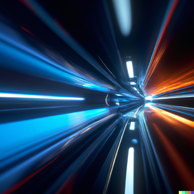warp speed, blue orange split-lighting, 3d, digital art